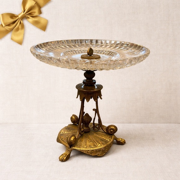 Antique Other - Antique Victorian Gilt Metal Pedestal Compote With Cut Glass Dish c. 1890